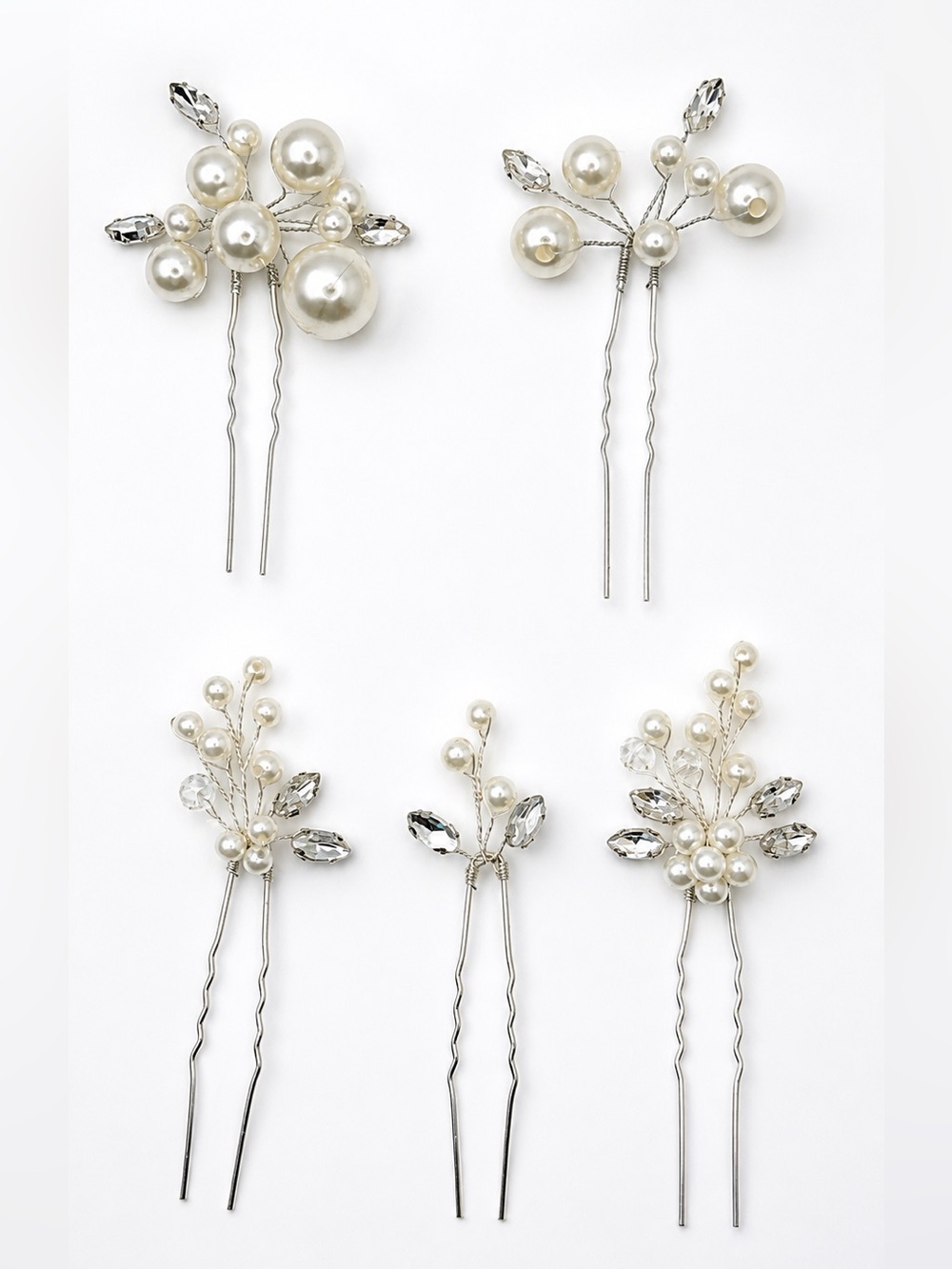 Suscalla 12-Pc BridalHair Pin Set Pearl Crystal Silver Wedding Accessories New